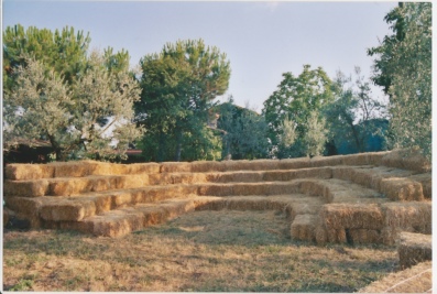 The first strawbale theatre, built in 2003 in the small village of Rendola, in the Tuscan hills near the Chianti area.